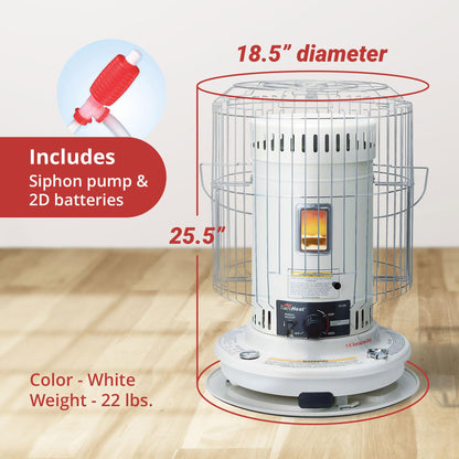 Sengoku Indoor & Outdoor Kerosene Heater, 23,500 BTU, Portable Use, White - CookCave