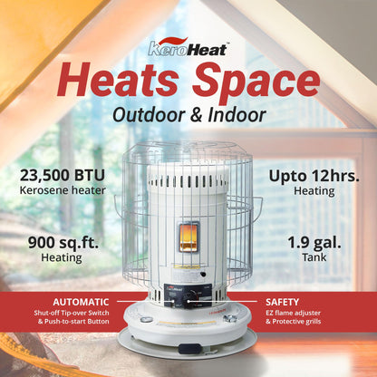 Sengoku Indoor & Outdoor Kerosene Heater, 23,500 BTU, Portable Use, White - CookCave
