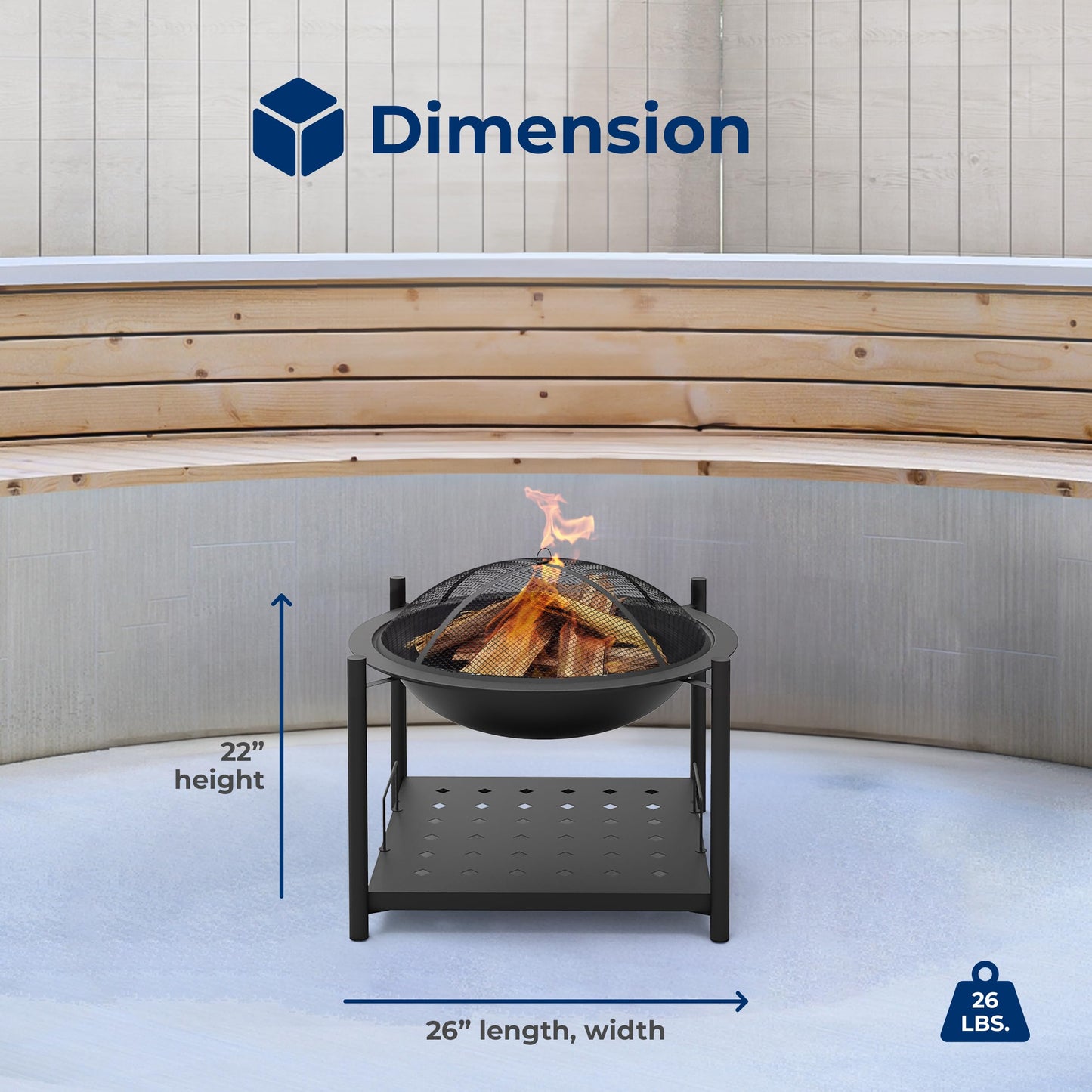 SereneLife 26" Outdoor Wood Fire Pit with BBQ Grill, Mesh Screen, and Wood Storage – Heavy-Duty Steel Frame, Heat-Resistant – Ideal for Bonfires, Camping, and Outdoor Cooking - CookCave