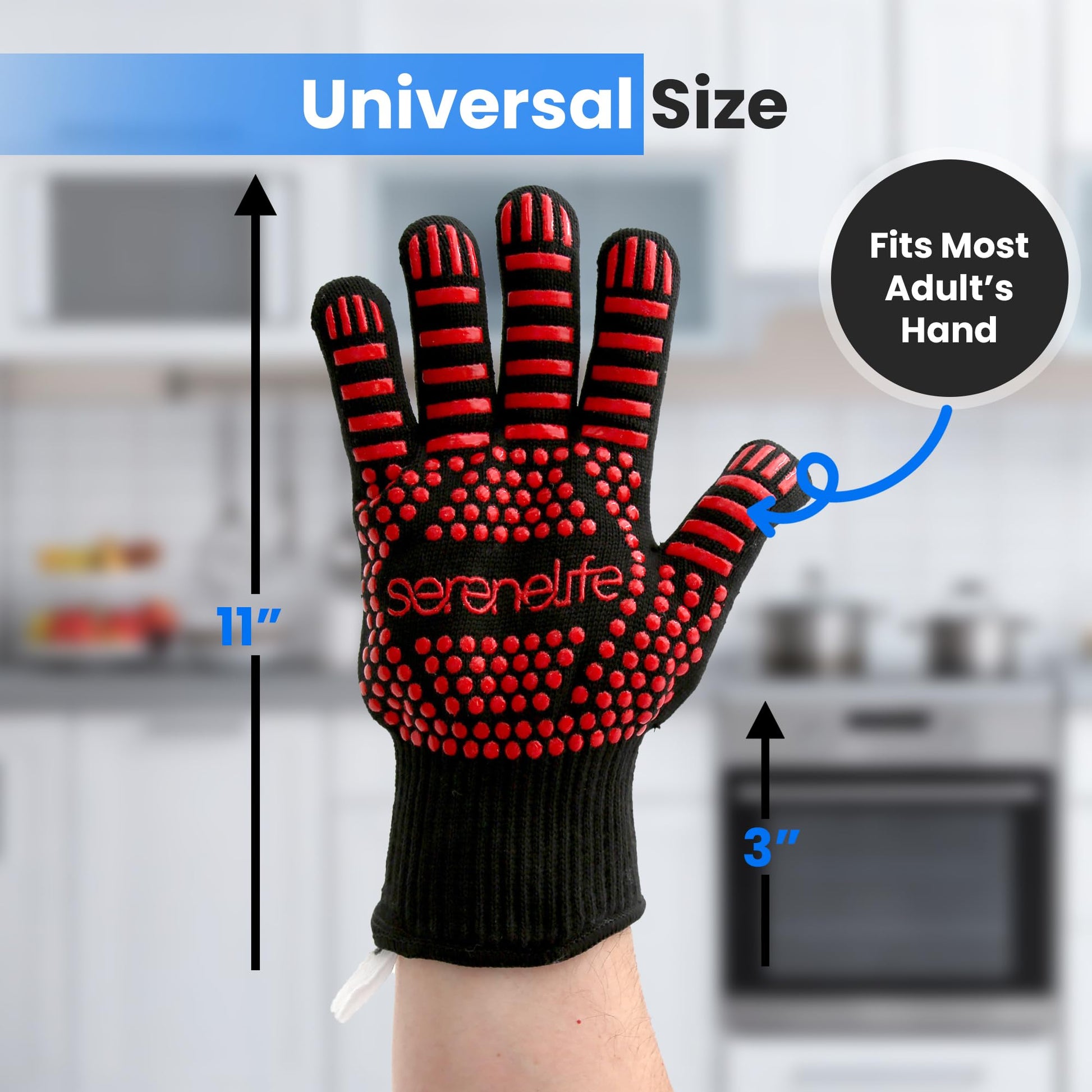 SereneLife Extreme Heat Resistant Grill Gloves, 14'' Food Grade Kitchen Oven Mitts, Universal Size Silicone Non-Slip Cooking Gloves for Barbecue, Extreme Heat Resistant Up to 800 Degree Celsius - CookCave