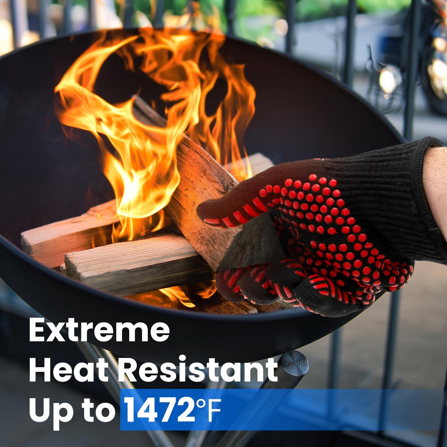 SereneLife Extreme Heat Resistant Grill Gloves, 14'' Food Grade Kitchen Oven Mitts, Universal Size Silicone Non-Slip Cooking Gloves for Barbecue, Extreme Heat Resistant Up to 800 Degree Celsius - CookCave