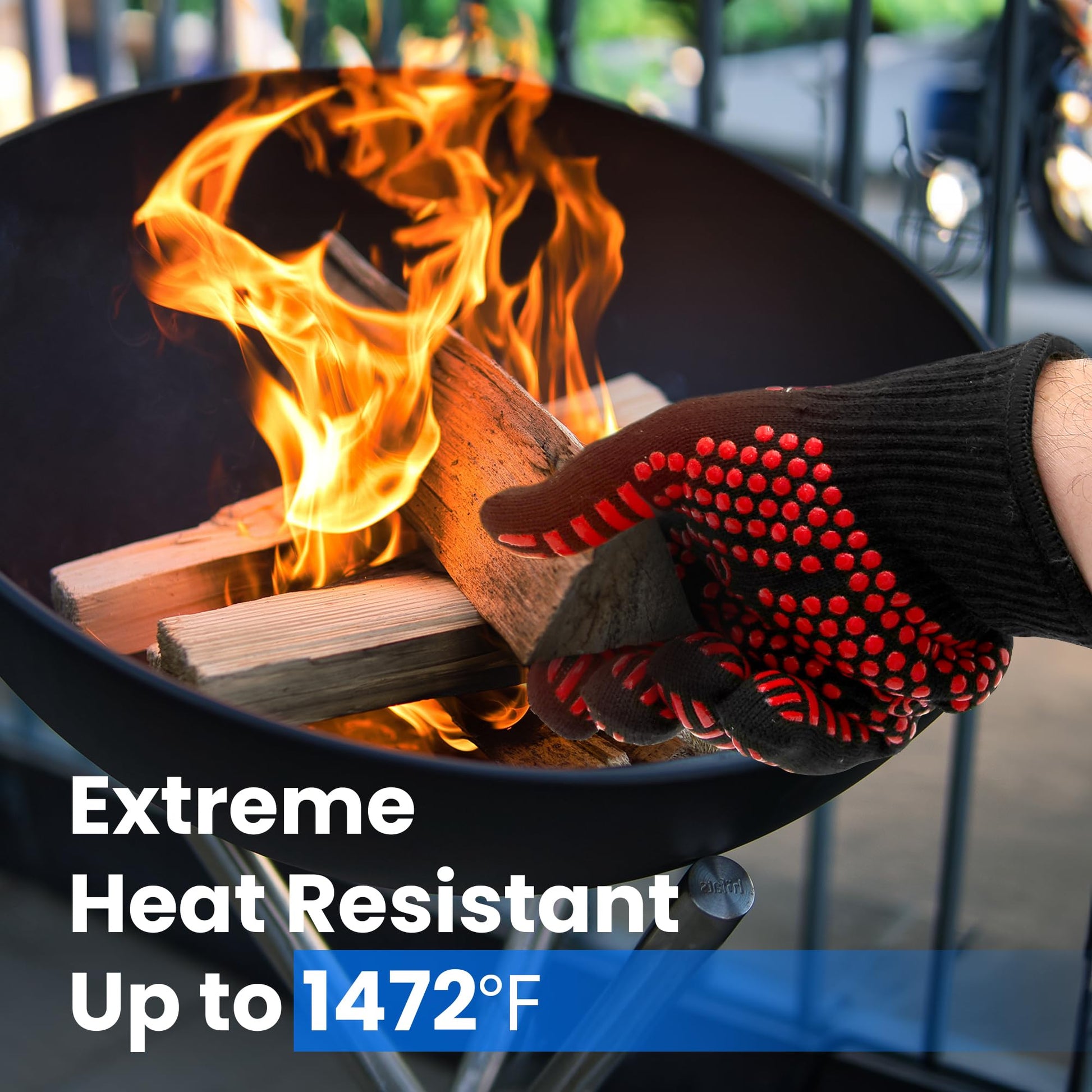 SereneLife Extreme Heat Resistant Grill Gloves, 14'' Food Grade Kitchen Oven Mitts, Universal Size Silicone Non-Slip Cooking Gloves for Barbecue, Extreme Heat Resistant Up to 800 Degree Celsius - CookCave