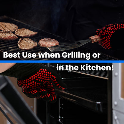 SereneLife Extreme Heat Resistant Grill Gloves, 14'' Food Grade Kitchen Oven Mitts, Universal Size Silicone Non-Slip Cooking Gloves for Barbecue, Extreme Heat Resistant Up to 800 Degree Celsius - CookCave