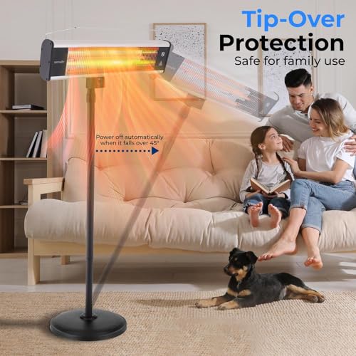 SereneLife Infrared Patio Heater 1500W Electric Heater Indoor/Outdoor Use, Portable Stand with Remote Control, IP65 Approved, 360° Tip-Over Safety Switch for Restaurant, Patio, Backyard, Garage, Decks - CookCave