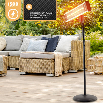 SereneLife Infrared Patio Heater 1500W Electric Heater Indoor/Outdoor Use, Portable Stand with Remote Control, IP65 Approved, 360° Tip-Over Safety Switch for Restaurant, Patio, Backyard, Garage, Decks - CookCave