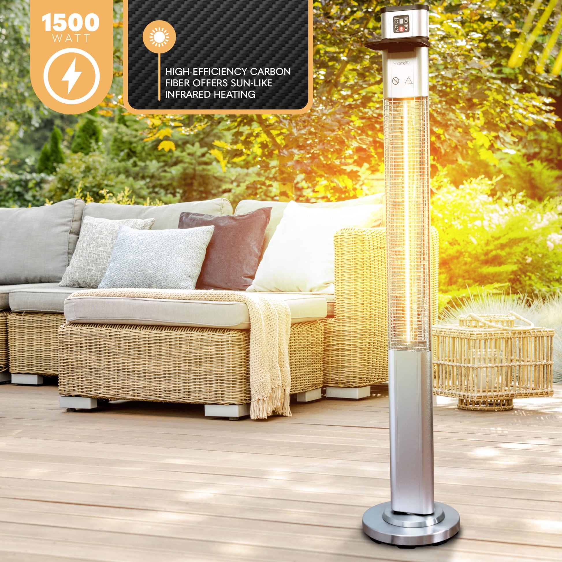 SereneLife Infrared Patio Heater, 1500W Electric Standing with Remote Control, IP44 Approved, Odorless, Three Power Settings, Indoor/Outdoor for Restaurant, Backyard, Garage, Decks - CookCave