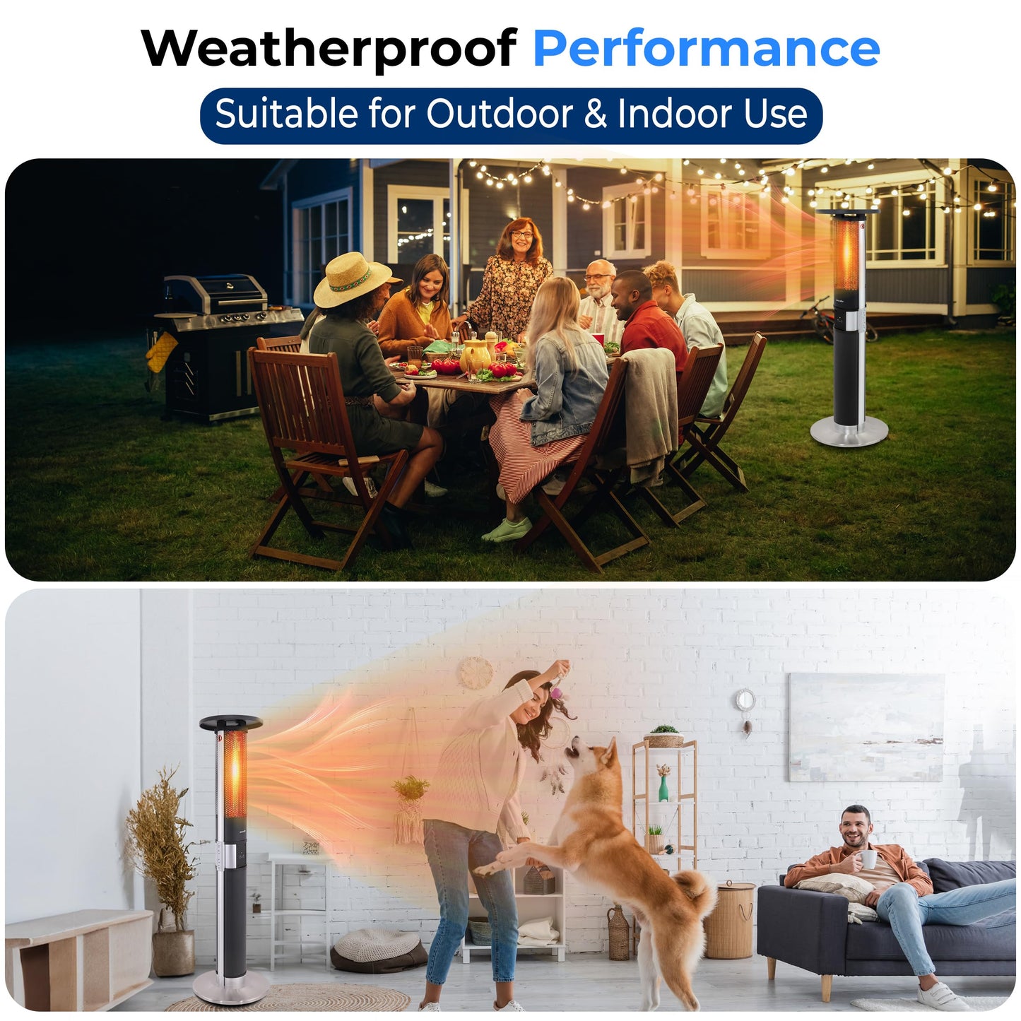 SereneLife Infrared Patio Heater, Electric Patio Heater for Indoor/Outdoor Use, Portable Tower Heater with Remote Control, 1500 W, for Restaurant, Patio, Backyard, Garage, Decks (Black) - CookCave