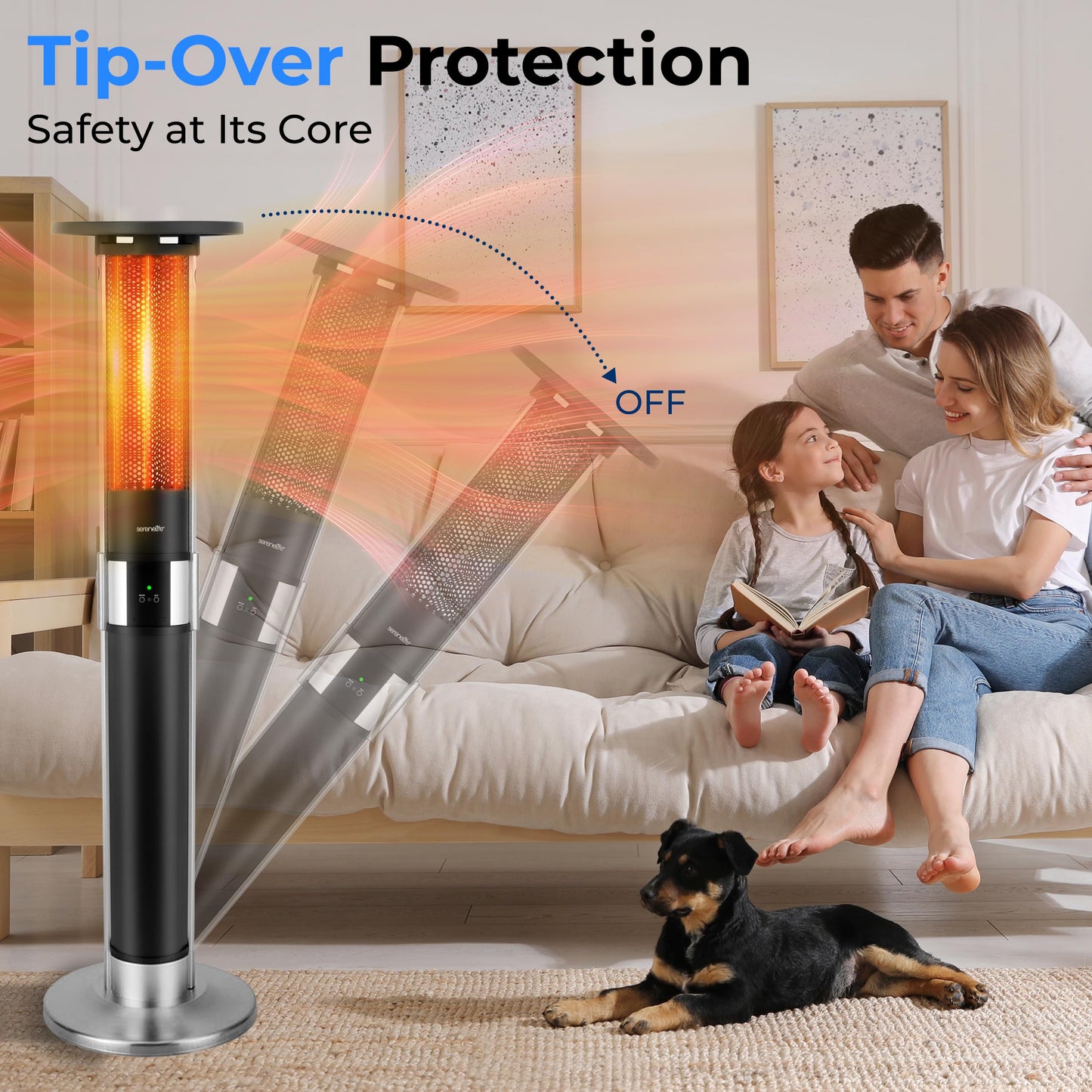 SereneLife Infrared Patio Heater, Electric Patio Heater for Indoor/Outdoor Use, Portable Tower Heater with Remote Control, 1500 W, for Restaurant, Patio, Backyard, Garage, Decks (Black) - CookCave