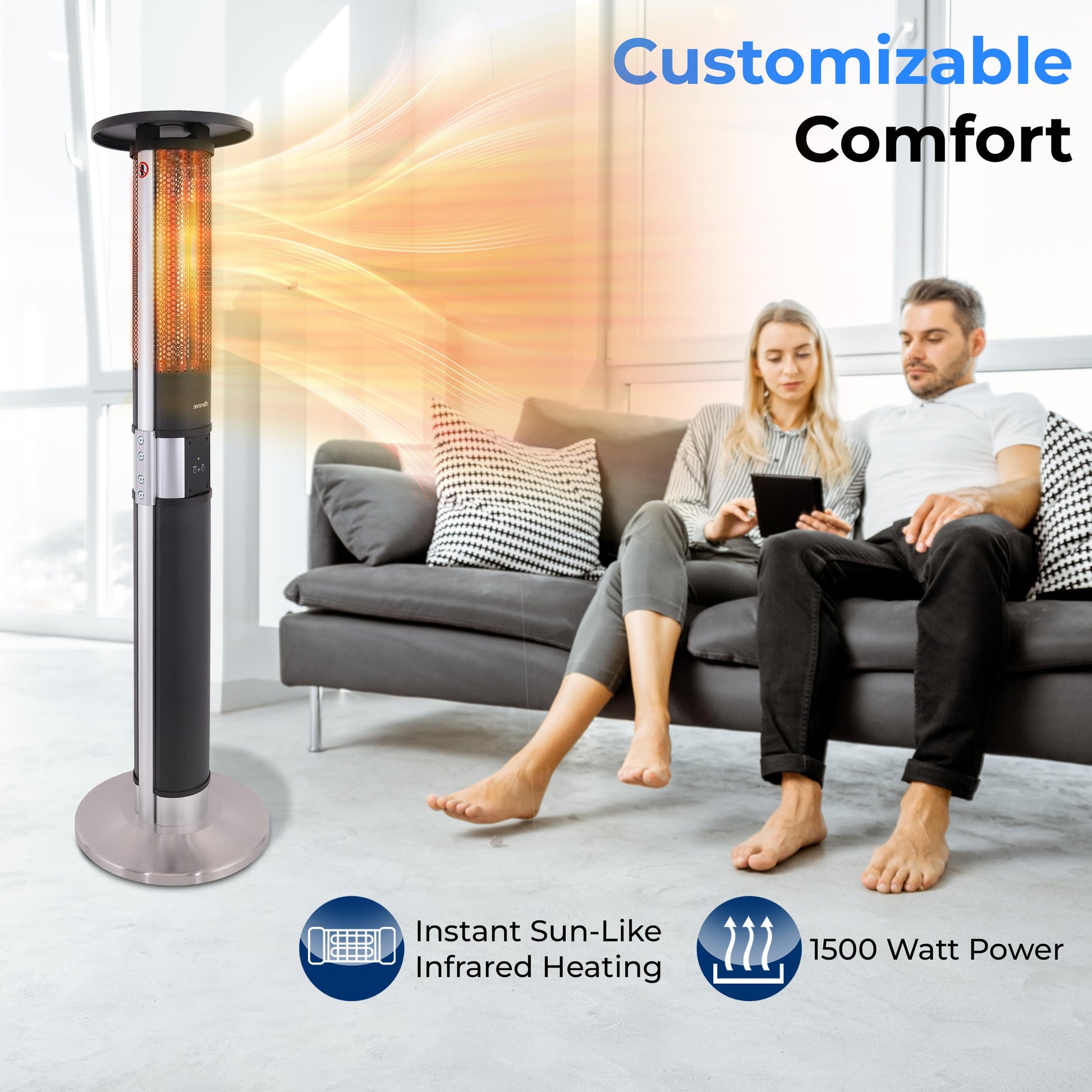 SereneLife Infrared Patio Heater, Electric Patio Heater for Indoor/Outdoor Use, Portable Tower Heater with Remote Control, 1500 W, for Restaurant, Patio, Backyard, Garage, Decks (Black) - CookCave