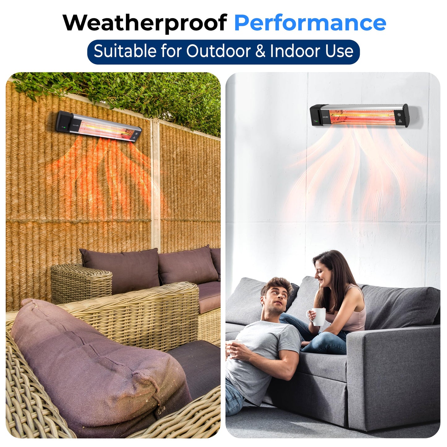 SereneLife Infrared Patio Heater, Wall-Mounted Electric Heater with Remote, 1500W, IP65 Approved, Odorless, Indoor/Outdoor for Patio, Restaurant, Backyard, Garage, Decks - CookCave