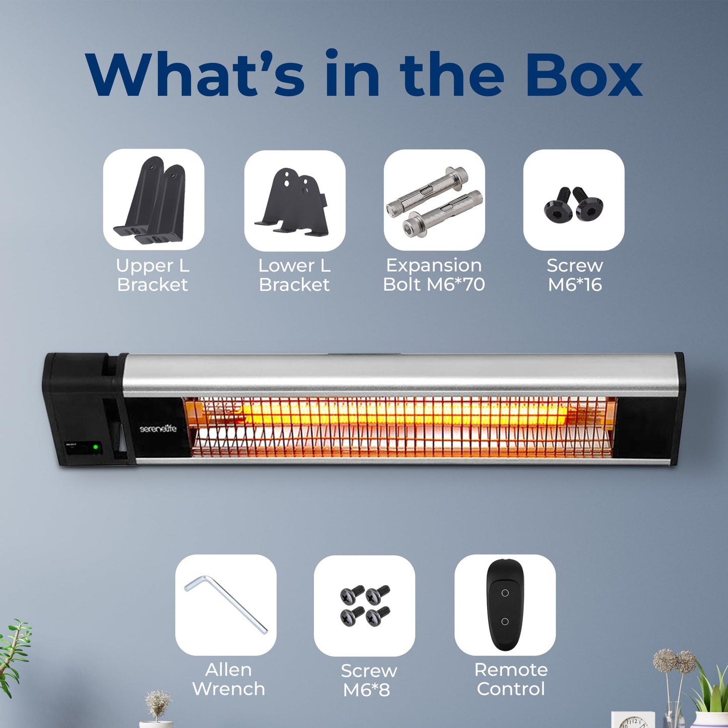 SereneLife Infrared Patio Heater, Wall-Mounted Electric Heater with Remote, 1500W, IP65 Approved, Odorless, Indoor/Outdoor for Patio, Restaurant, Backyard, Garage, Decks - CookCave