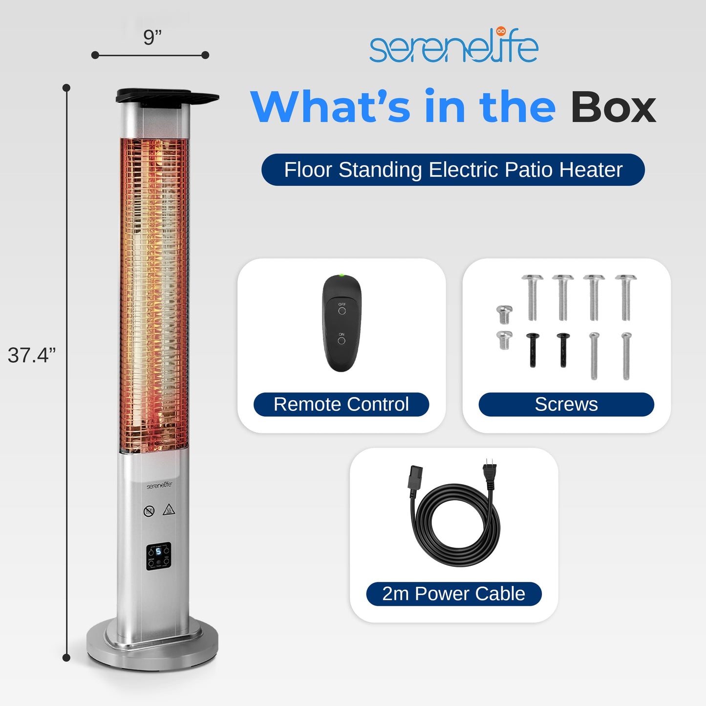 SereneLife Outdoor Electric Patio Heater - 900W Infrared Heater with Remote, Aluminum Reflector, Waterproof Design, IP65 Approved, Quiet Operation, Standing Porch Heater for Patio & Backyard - CookCave