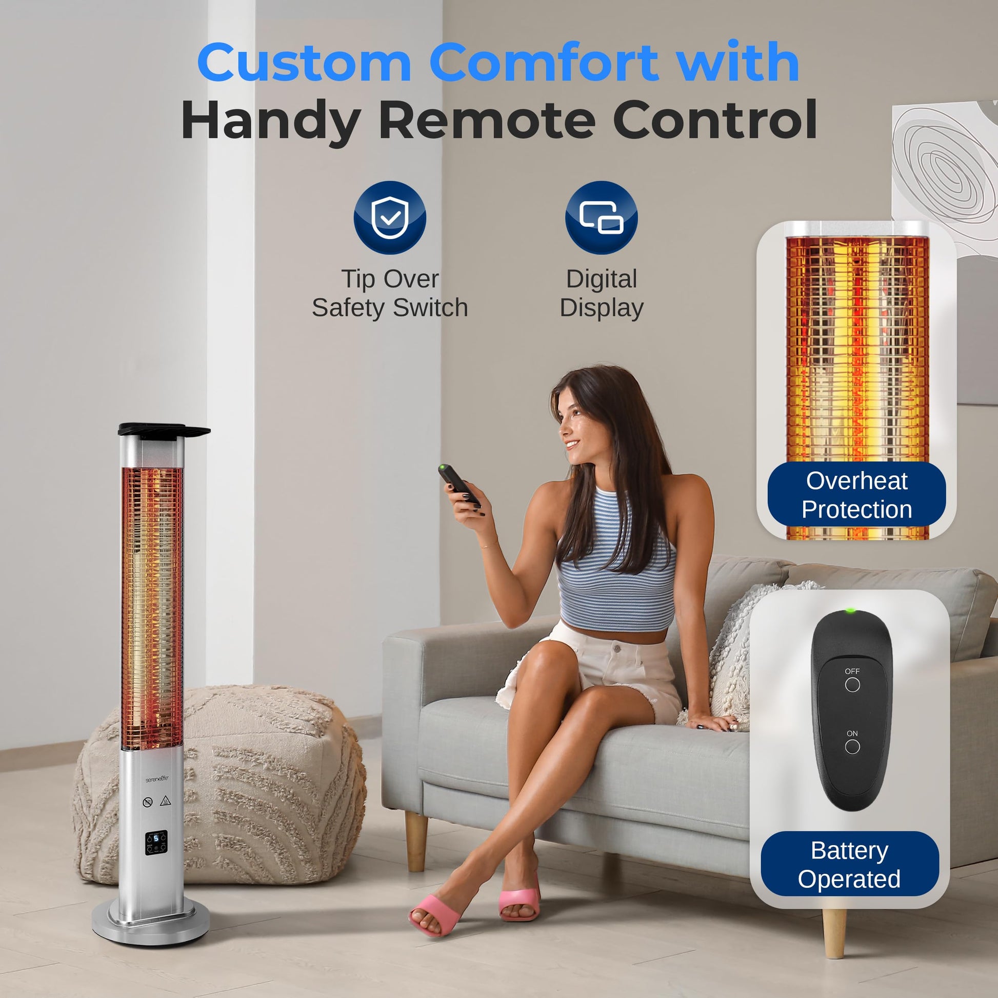 SereneLife Outdoor Electric Patio Heater - 900W Infrared Heater with Remote, Aluminum Reflector, Waterproof Design, IP65 Approved, Quiet Operation, Standing Porch Heater for Patio & Backyard - CookCave