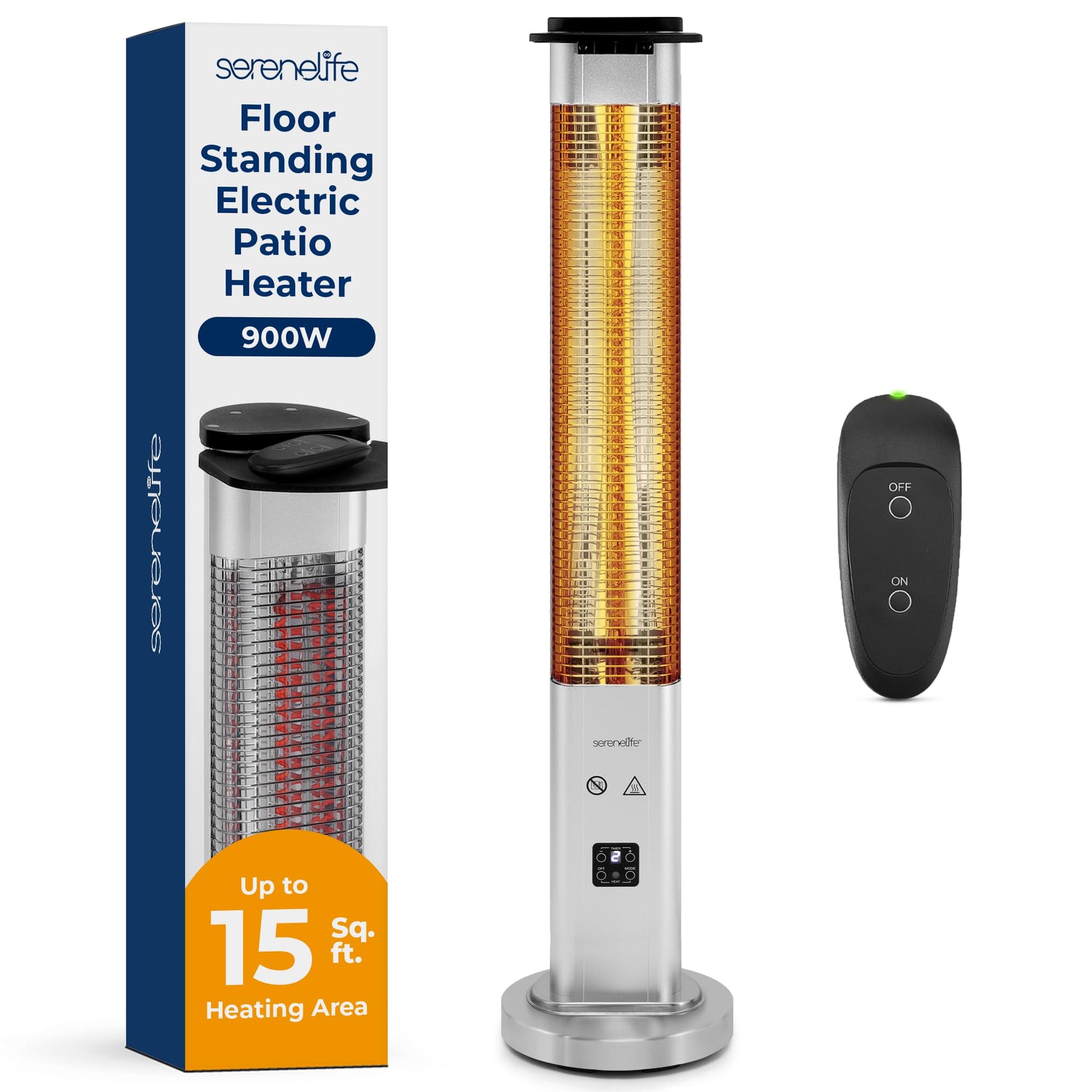 SereneLife Outdoor Electric Patio Heater - 900W Infrared Heater with Remote, Aluminum Reflector, Waterproof Design, IP65 Approved, Quiet Operation, Standing Porch Heater for Patio & Backyard - CookCave