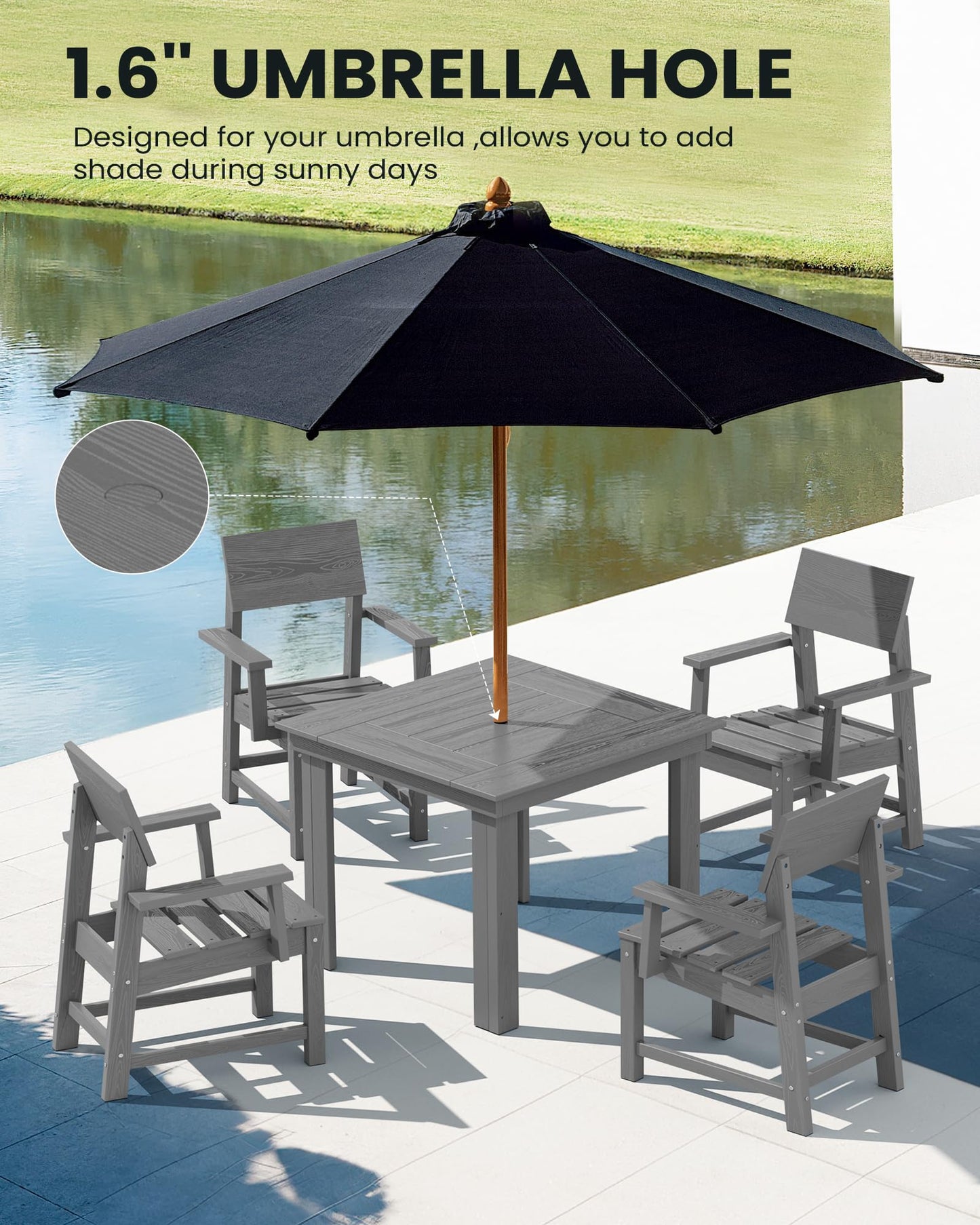 SERWALL HDPE Outdoor Dining Set, Patio Table and Chairs Set All Weather Patio Dining Set for 4, 5-Piece Patio Dining Furniture for Deck, Garden, Backyard, Gray - CookCave