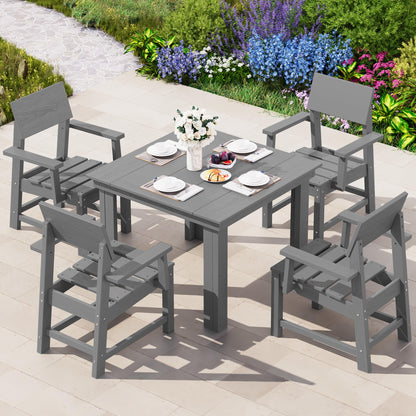 SERWALL HDPE Outdoor Dining Set, Patio Table and Chairs Set All Weather Patio Dining Set for 4, 5-Piece Patio Dining Furniture for Deck, Garden, Backyard, Gray - CookCave