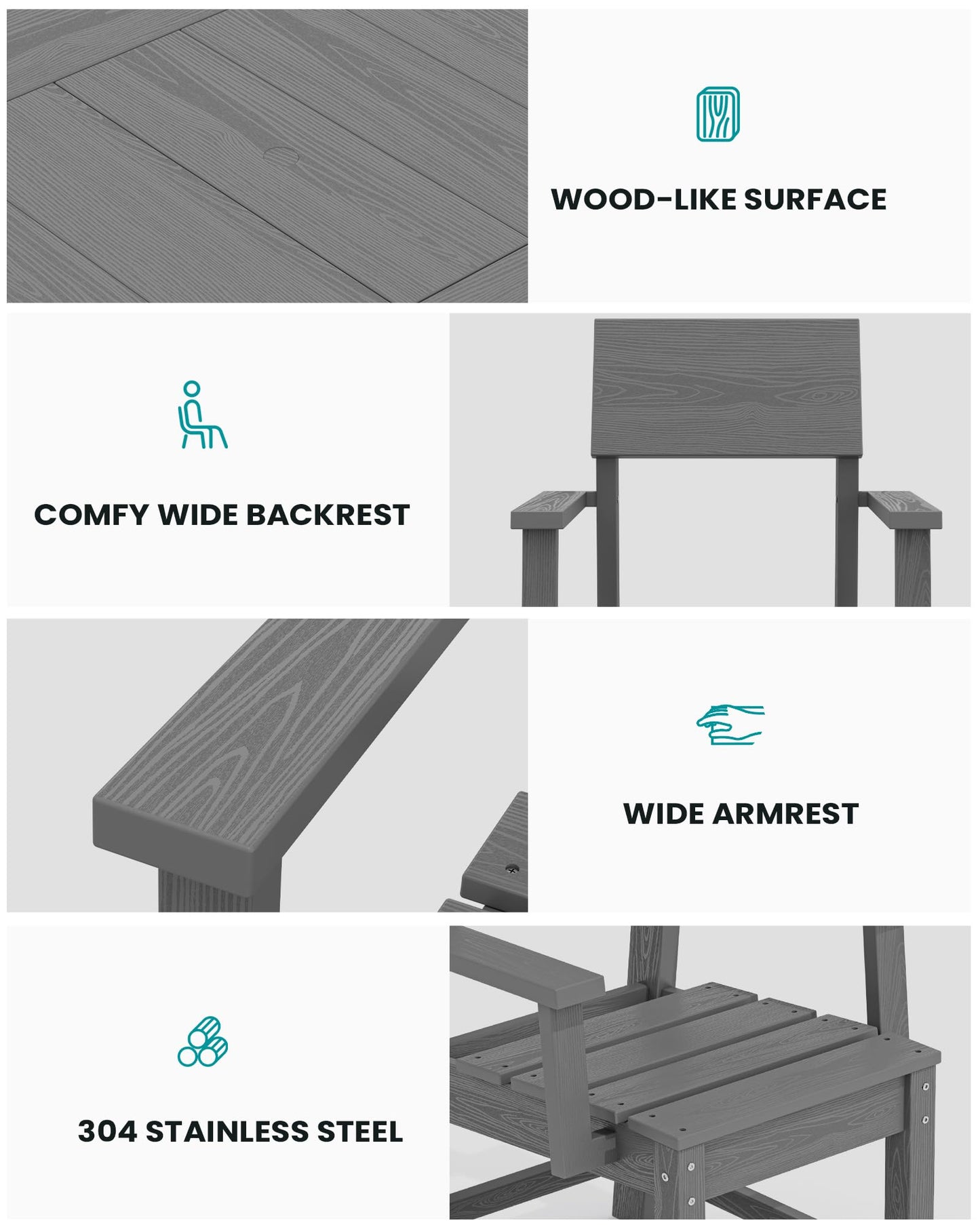 SERWALL HDPE Outdoor Dining Set, Patio Table and Chairs Set All Weather Patio Dining Set for 4, 5-Piece Patio Dining Furniture for Deck, Garden, Backyard, Gray - CookCave