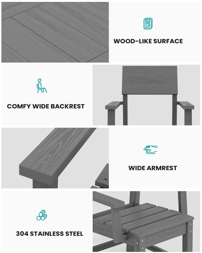 SERWALL HDPE Outdoor Dining Set, Patio Table and Chairs Set All Weather Patio Dining Set for 4, 5-Piece Patio Dining Furniture for Deck, Garden, Backyard, Gray - CookCave