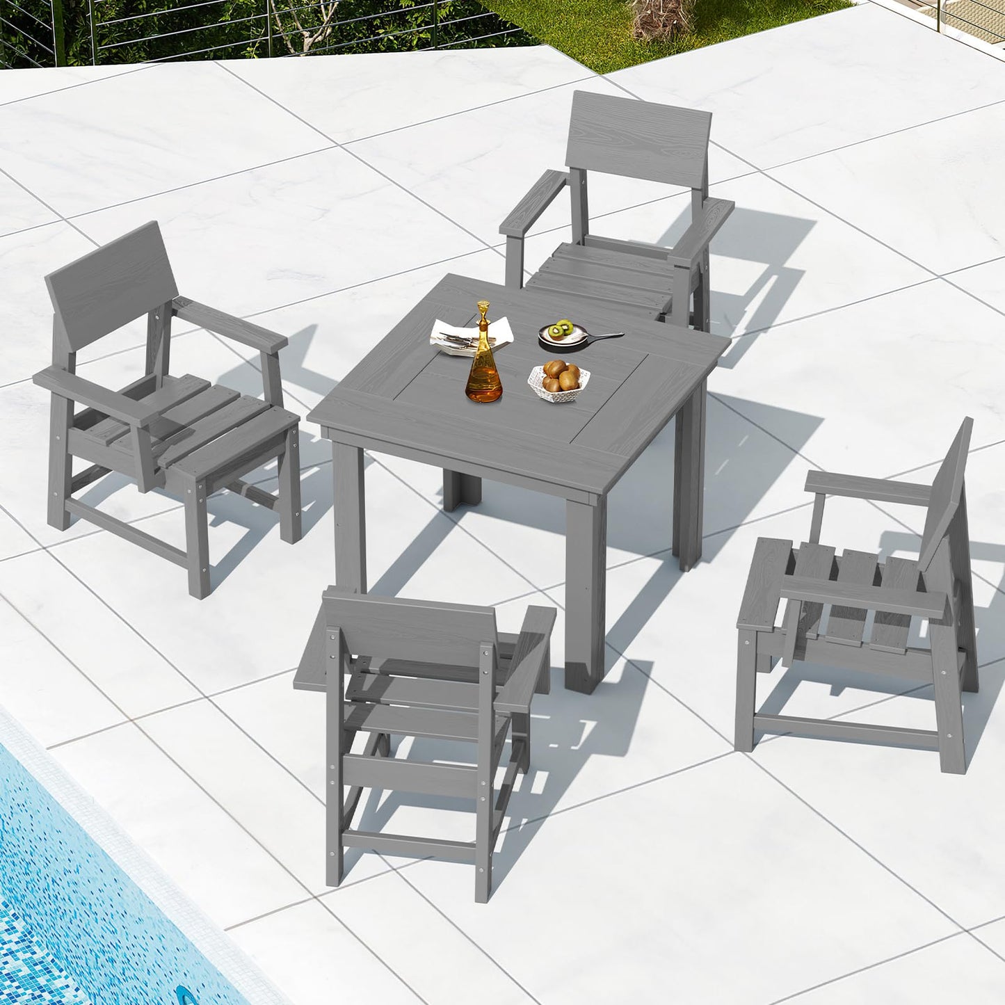 SERWALL HDPE Outdoor Dining Set, Patio Table and Chairs Set All Weather Patio Dining Set for 4, 5-Piece Patio Dining Furniture for Deck, Garden, Backyard, Gray - CookCave