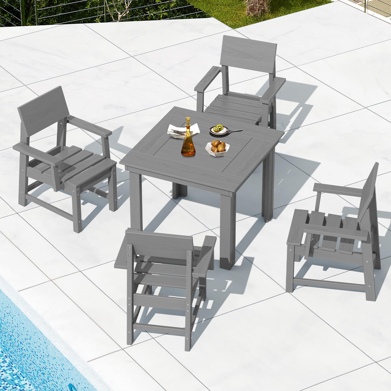 SERWALL HDPE Outdoor Dining Set, Patio Table and Chairs Set All Weather Patio Dining Set for 4, 5-Piece Patio Dining Furniture for Deck, Garden, Backyard, Gray - CookCave