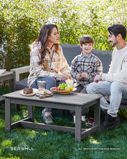 SERWALL HDPE Patio Furniture Set, 7-Piece Outdoor Sectional Sofa Set, All Weather Outdoor Couch Set for Deck, Lawn, Grey Frame with Grey Cushion - CookCave