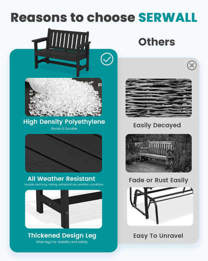 SERWALL Outdoor Bench, HDPE Outdoor Benches Weatherproof, 2-Person Garden Bench with 660 lbs Weight Capacity, Patio Benches for Outdoors, Garden, Porch, Backyard and Park, Black - CookCave