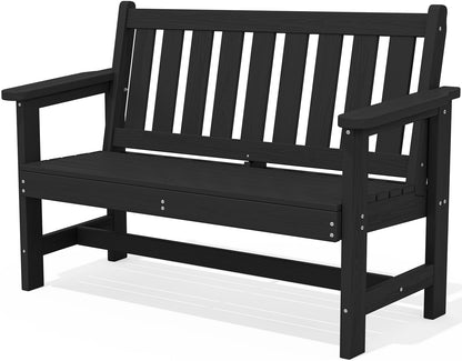 SERWALL Outdoor Bench, HDPE Outdoor Benches Weatherproof, 2-Person Garden Bench with 660 lbs Weight Capacity, Patio Benches for Outdoors, Garden, Porch, Backyard and Park, Black - CookCave