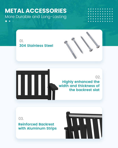 SERWALL Outdoor Bench, HDPE Outdoor Benches Weatherproof, 2-Person Garden Bench with 660 lbs Weight Capacity, Patio Benches for Outdoors, Garden, Porch, Backyard and Park, Black - CookCave