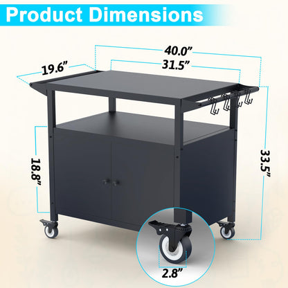 SEUNSHANY Outdoor Grill Table with Storage, Movable Grill Cart, Outdoor Kitchen Island Prep Stand Station,Blackstone Griddle Stand, BBQ Serving Cart Rolling Bar Cart with 4 Utensil Hooks - CookCave