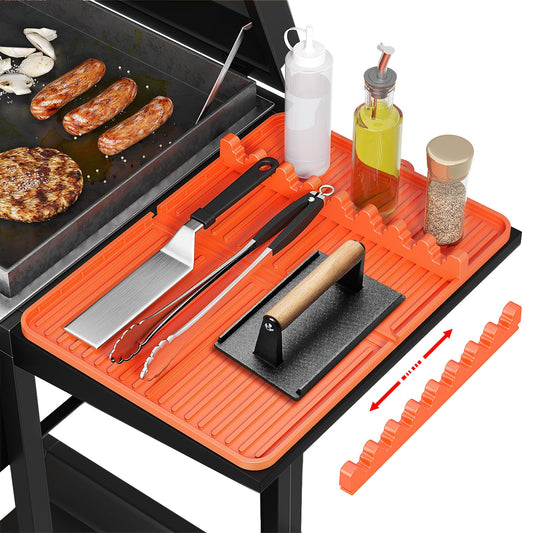 Sevenblue Silicone Grill Mat Compatible with Blackstone, Silicone Griddle Tool Mat with Adjustable Slots, Side Shelf Mat with Drip Pad for Blackstone Grill Accessories (Orange) - CookCave