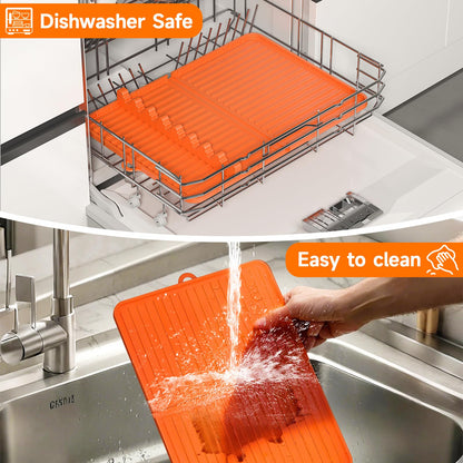 Sevenblue Silicone Grill Mat Compatible with Blackstone, Silicone Griddle Tool Mat with Adjustable Slots, Side Shelf Mat with Drip Pad for Blackstone Grill Accessories (Orange) - CookCave