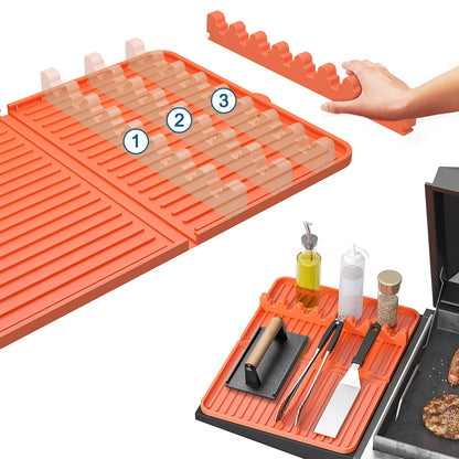 Sevenblue Silicone Grill Mat Compatible with Blackstone, Silicone Griddle Tool Mat with Adjustable Slots, Side Shelf Mat with Drip Pad for Blackstone Grill Accessories (Orange) - CookCave