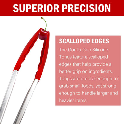 ShanLiHong Kitchen Tongs for Cooking, Stainless Steel Heat Resistant Set of 2 BBQ Tong, Non Scratch Silicone Tip .Strong Grip, Grab Food, Toss Salad, Air Fryer, Pull Lock, 9 + 12 Inch, (Red) - CookCave
