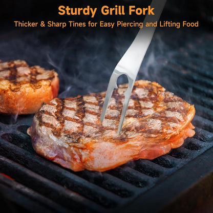 SHINESTAR Heavy Duty Grill Tools Set, Stainless Steel Grilling Accessories with Spatula, Tongs, Fork and Basting Brush, 4PCS, Ideal Grilling Gifts for Man - CookCave