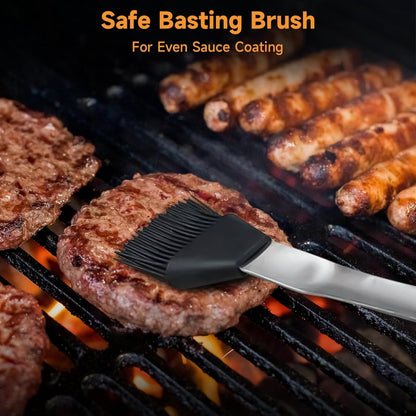 SHINESTAR Heavy Duty Grill Tools Set, Stainless Steel Grilling Accessories with Spatula, Tongs, Fork and Basting Brush, 4PCS, Ideal Grilling Gifts for Man - CookCave