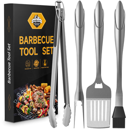 SHINESTAR Heavy Duty Grill Tools Set, Stainless Steel Grilling Accessories with Spatula, Tongs, Fork and Basting Brush, 4PCS, Ideal Grilling Gifts for Man - CookCave