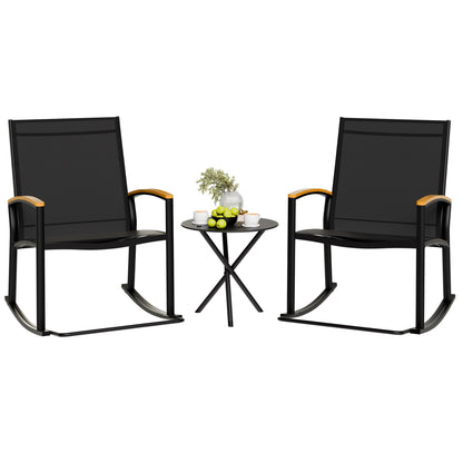 Shintenchi 3 Piece Outdoor Rocking Bistro Set, Textilene Fabric Small Patio Furniture Set, Front Porch Rocker Chairs Conversation Set with Table for Lawn, Garden, Balcony, Poolside (Black) - CookCave