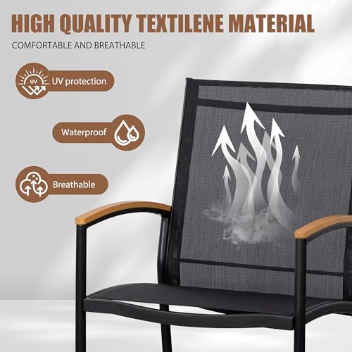 Shintenchi 3 Piece Outdoor Rocking Bistro Set, Textilene Fabric Small Patio Furniture Set, Front Porch Rocker Chairs Conversation Set with Table for Lawn, Garden, Balcony, Poolside (Black) - CookCave