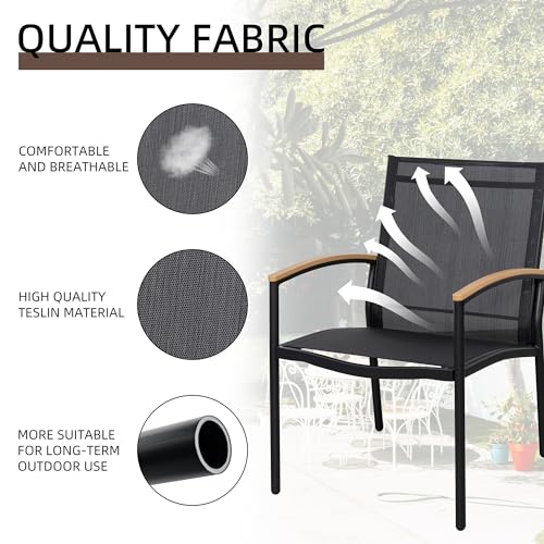 Shintenchi 3 Pieces Patio Bistro Sets, Outdoor Textilene Fabric Conversation Bistro Set, Textilene Fabric Front Porch Chairs Small Patio Furniture Set with Table for Lawn,Garden,Balcony (Black) - CookCave