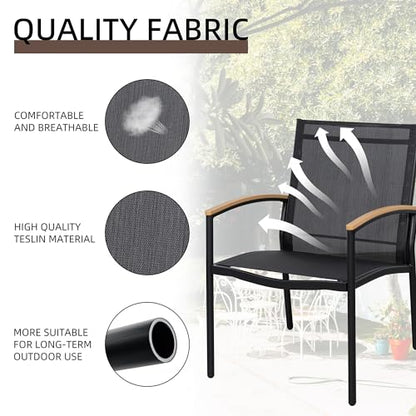 Shintenchi 3 Pieces Patio Bistro Sets, Outdoor Textilene Fabric Conversation Bistro Set, Textilene Fabric Front Porch Chairs Small Patio Furniture Set with Table for Lawn,Garden,Balcony (Black) - CookCave