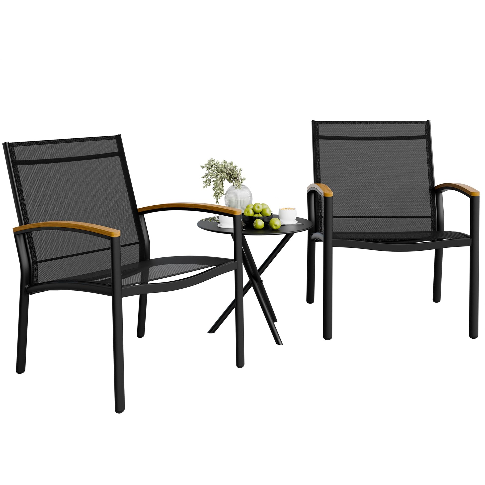 Shintenchi 3 Pieces Patio Bistro Sets, Outdoor Textilene Fabric Conversation Bistro Set, Textilene Fabric Front Porch Chairs Small Patio Furniture Set with Table for Lawn,Garden,Balcony (Black) - CookCave