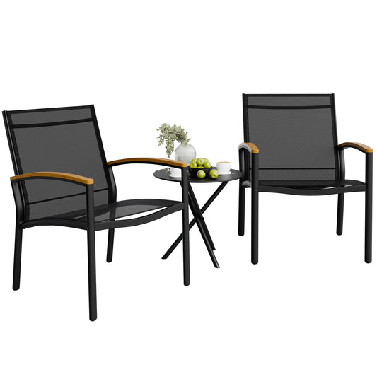 Shintenchi 3 Pieces Patio Bistro Sets, Outdoor Textilene Fabric Conversation Bistro Set, Textilene Fabric Front Porch Chairs Small Patio Furniture Set with Table for Lawn,Garden,Balcony (Black) - CookCave