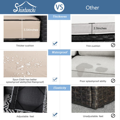 Shintenchi 3 Pieces Patio Furniture Set,All-Weather Rattan Patio Conversation Set,Outdoor Sectional Silver Wicker Patio Couch with Washable Cushions and Glass Coffee Table(Khaki) - CookCave