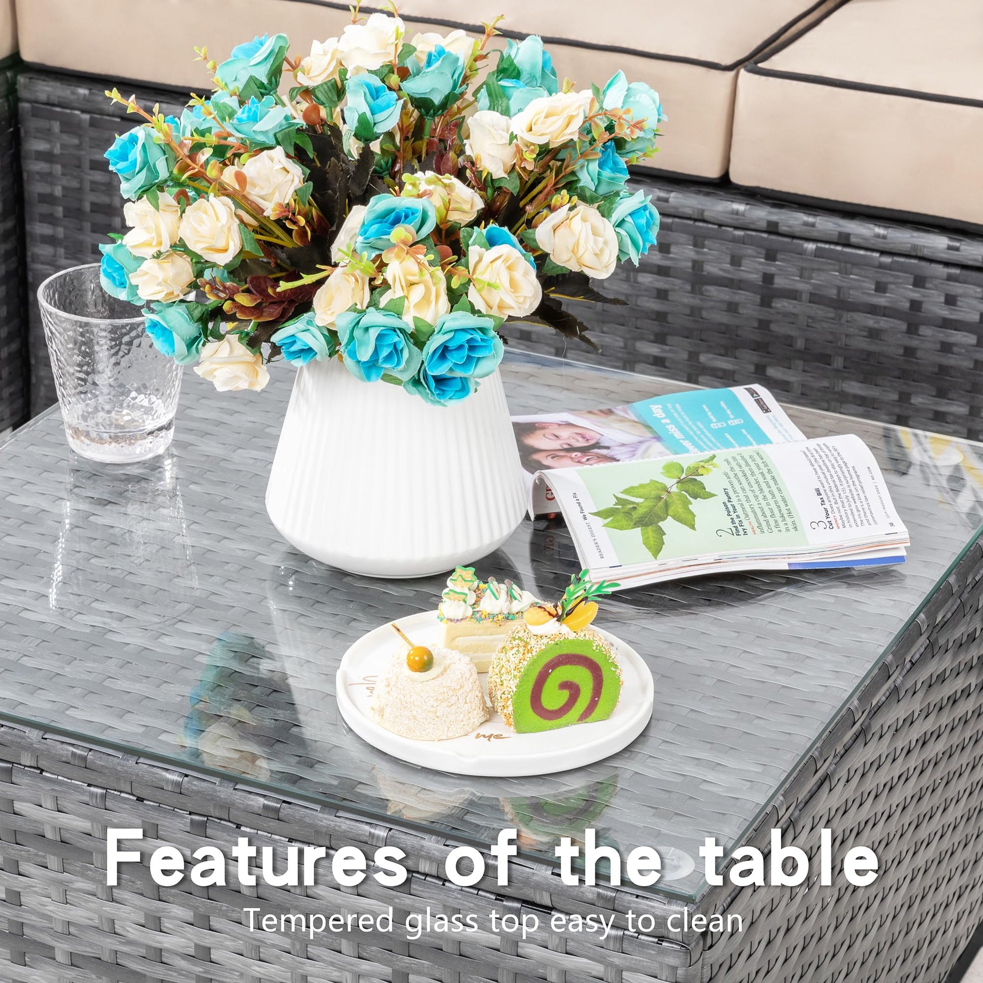 Shintenchi 3 Pieces Patio Furniture Set,All-Weather Rattan Patio Conversation Set,Outdoor Sectional Silver Wicker Patio Couch with Washable Cushions and Glass Coffee Table(Khaki) - CookCave