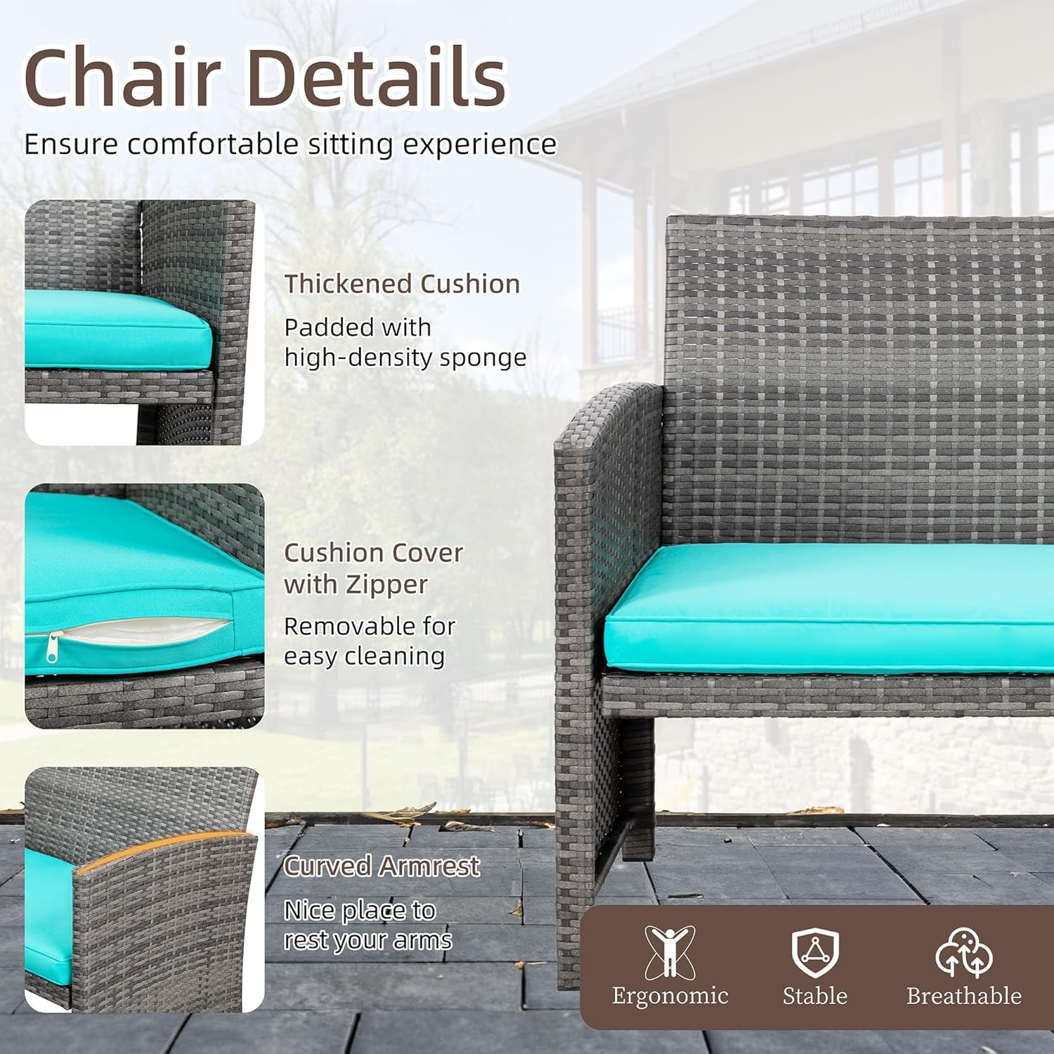 Shintenchi 4 Piece Patio Ratten Set Outdoor Furniture Set Wicker Conversation Set with Cushions and Tempered Glass Tabletop,Blue - CookCave