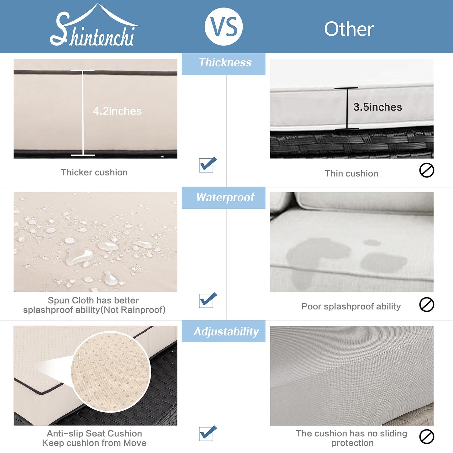 Shintenchi 7 Pieces Outdoor Patio Sectional Sofa Couch, Black Wicker Furniture Conversation Sets with Washable Cushions & Glass Coffee Table for Garden, Poolside, Backyard (Khaki) - CookCave