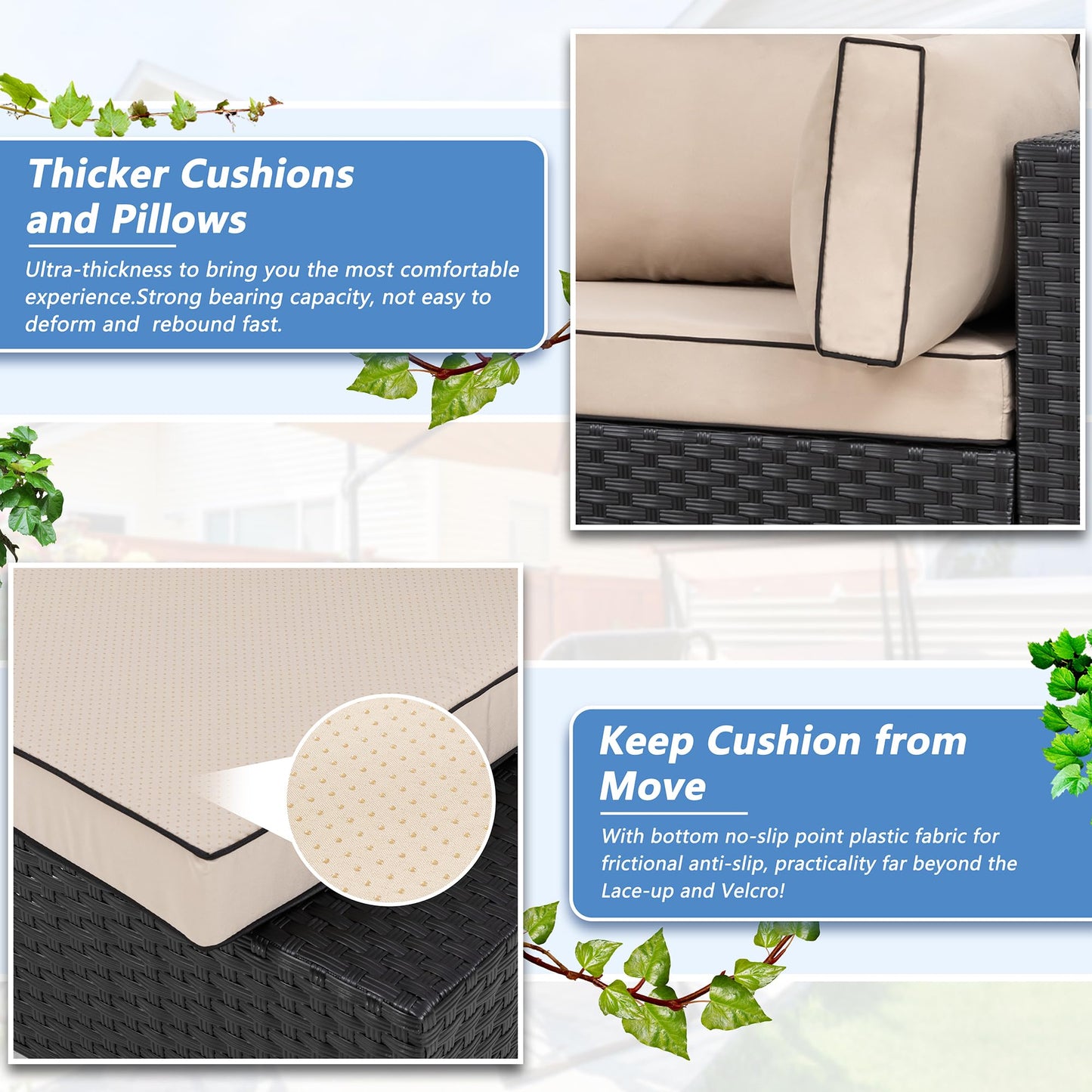 Shintenchi 7 Pieces Outdoor Patio Sectional Sofa Couch, Black Wicker Furniture Conversation Sets with Washable Cushions & Glass Coffee Table for Garden, Poolside, Backyard (Khaki) - CookCave