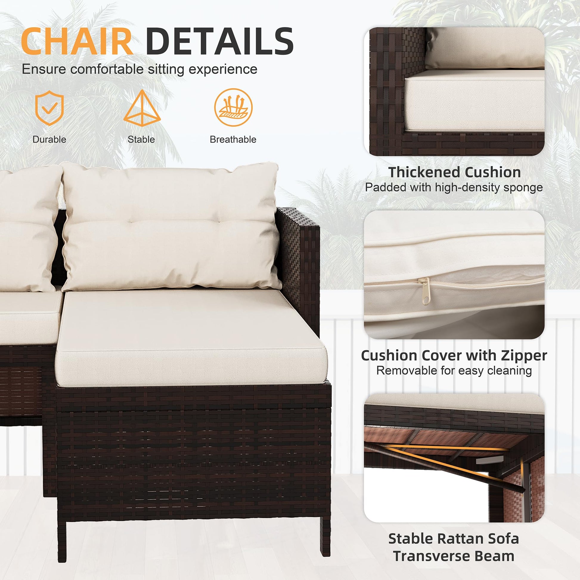 Shintenchi Outdoor Patio Furniture Sets, Wicker Patio sectional Sets 3-Piece, All Weather Wicker Rattan Patio Seating Sofas with Glass Coffee Table and Cushion (Beige) - CookCave