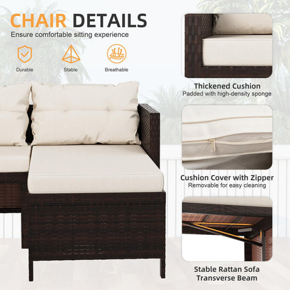 Shintenchi Outdoor Patio Furniture Sets, Wicker Patio sectional Sets 3-Piece, All Weather Wicker Rattan Patio Seating Sofas with Glass Coffee Table and Cushion (Beige) - CookCave