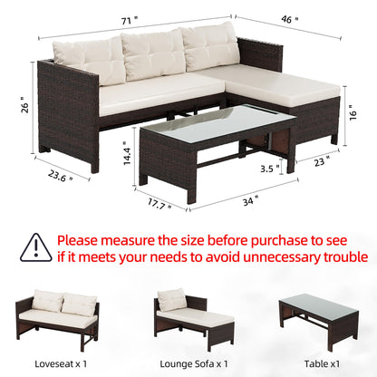 Shintenchi Outdoor Patio Furniture Sets, Wicker Patio sectional Sets 3-Piece, All Weather Wicker Rattan Patio Seating Sofas with Glass Coffee Table and Cushion (Beige) - CookCave